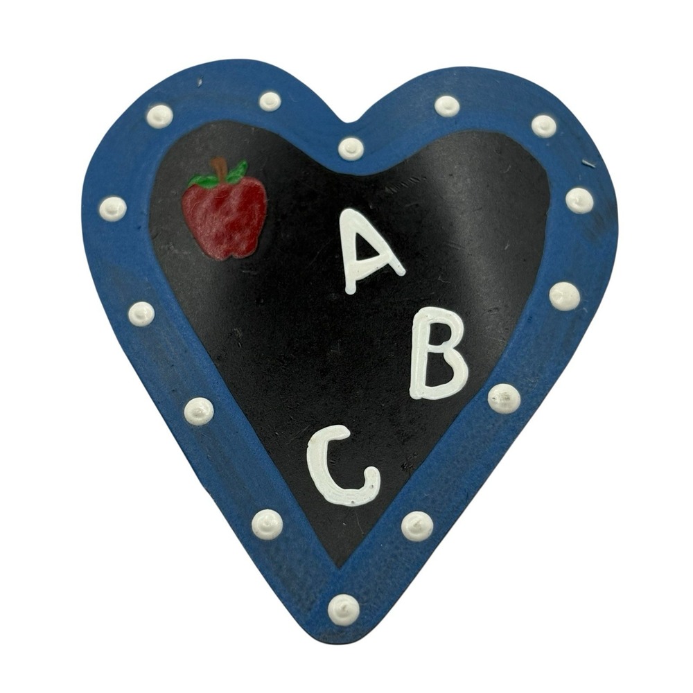 Teacher Brooch Pin Handmade ABC Apple Heart Vintage Plastic Gift Artisan Unique